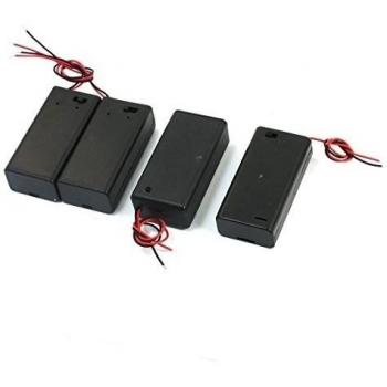 Soporte de Caja 9 V con Plomos Negros y Tapa, Incluye Botón Encendido/Apagado
