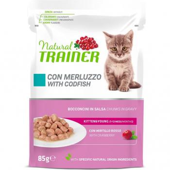 NATURAL TRAINER KITTEN & YOUNG MERLUZZO BOCconcini IN SALSA 85GR