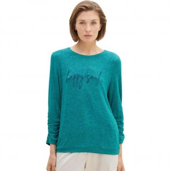 Tom Tailor Women's Ever Green Melange Long Sleeve T-shirt with Message