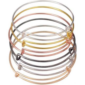 50pcs Gold Silver Color Adjustable Wire Bangles