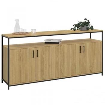 Buffet 4 portes bois noir style industriel 160 cm