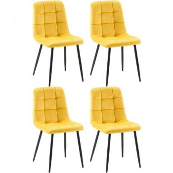 Lot de 4 chaises en velours jaune avec pieds en métal noir