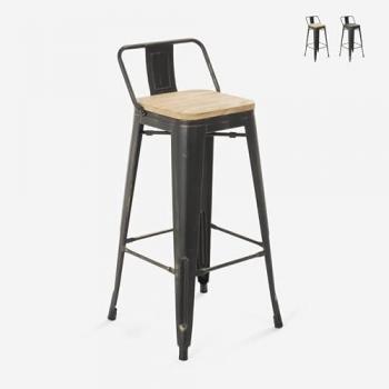 Taburete Minimalista “Brush Top” en Metal y Madera Natural
