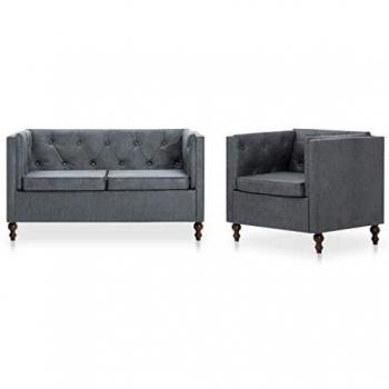 Elegantes Chesterfield Sofa-Set 2-tlg. in grauem Stoff