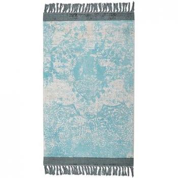 Vintage Style Blue and Beige Area Rug with Fringes 80 x 150 cm
