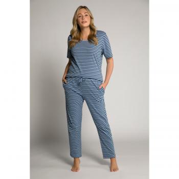 Pantaloni pigiama donna cotone biologico blu righe 56/58 Ulla Popken