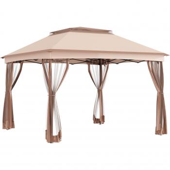 Carpa Plegable con Marco de Acero y Poliéster 3.25x3.25m Marrón Outsunny