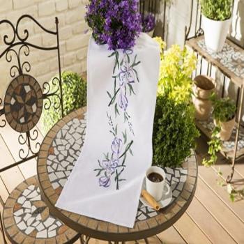 Kit de broderie chemin de table fleurs bleues 40x100cm qualité premium