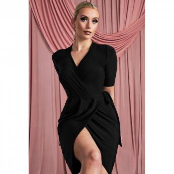 Goddiva Women's Short Sleeve Wrap Midi Dress in Black