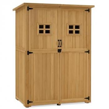 Bois naturel M Combo – Armoire de jardin extérieure 127×59×168 cm