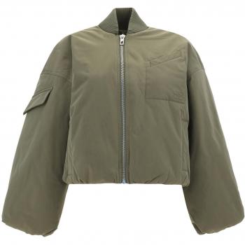 Ganni Olive Green Bomber Jacket for Women with Oversized Fit (Size 2XS/XS)