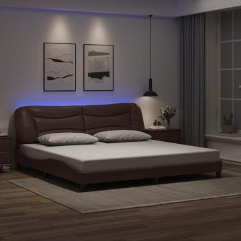 Cama vidaXL com Luz LED 200x200 cm em Couro Castanho
