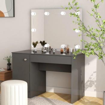 Table de Maquillage MDF Gris avec Éclairage LED 110x55x145 cm