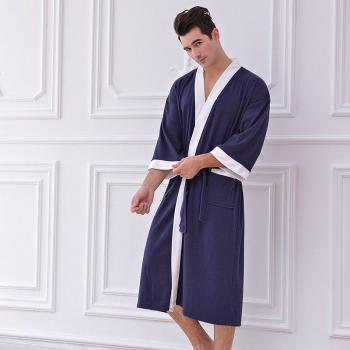 Albornoz cómodo para hombre M XL XXL, cuello en V profundo, negro/azul marino