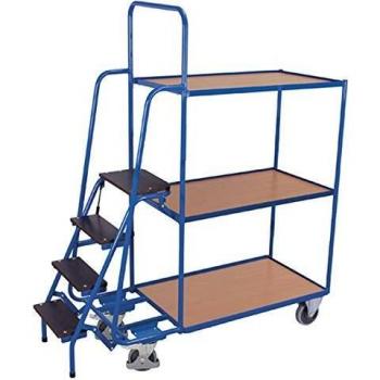 Carrello Multi‑Spazio Variofit 3 Ripiani, Legno e Scala, 250 kg