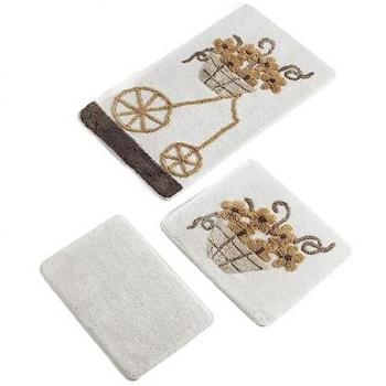 Alfombrillas de Baño (3 Piezas) Beige con Diseño de Carro
