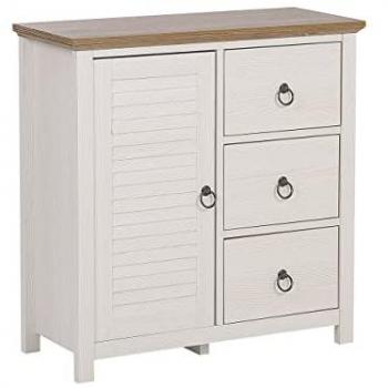 Aparador Kirkland 3 cajones crema con madera oscura