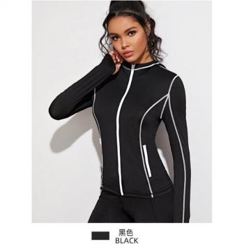 Women's Black Zipper Sports Leisure Top