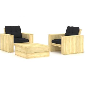 Set patio VidaXL : 3 chaises longues, coussins, bois de pin imperméable