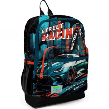 Black Race Car Patterned Backpack (Kids) – Coral High 23765