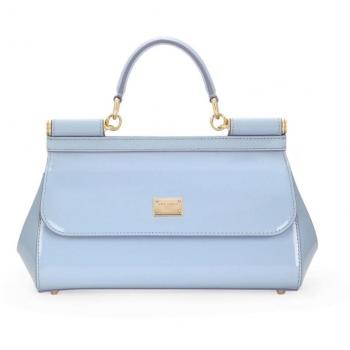 Dolce & Gabbana Women's Sicily Shiny Leather Handbag in Clear Blue | Size UNI | BB7652A103780789