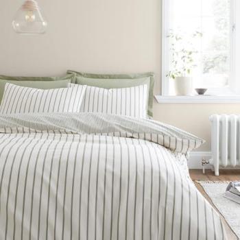 Super King Green Hampton Stripe 200 Thread Count Reversible Duvet & Pillowcase Set