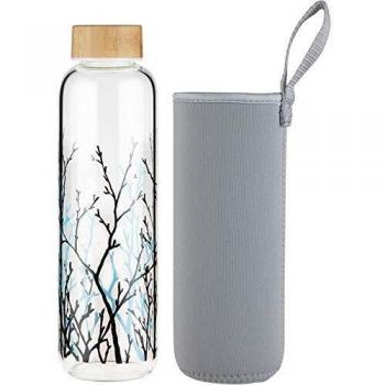 Bouteille d'eau en Verre Borosilicate FCSDETAIL Sports 420ml avec Housse en Néoprène et Bouchon en Bambou
