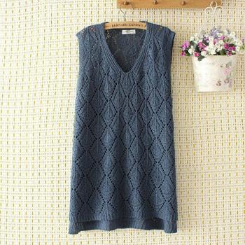 Long Knitted Vest with V Neck for Women