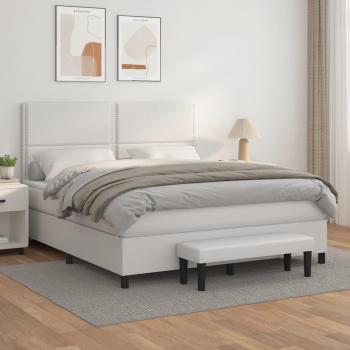 VidaXL Luxus-Boxspringbett 160 × 200 cm – weiße Matratze, Kunstleder‑Oberfläche
