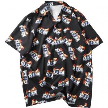 Chemise d'été pour hommes, style hawaïen, en coton imprimé, col rabattu