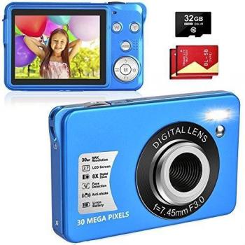 LINNSE Digitalkamera, 30MP Kompaktkamera mit 2,7-Zoll-Display und 8X Digitalzoom, inklusive 32 GB SD-Karte und 2 Batterien
