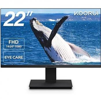 KOORUI Monitor 22 Full HD 75 Hz, 1920 x 1080, VA, VGA e HDMI 1.4, Flicker Safe, 99% sRGB, Contrasto 3000:1, Tempo di Risposta 5 ms, Reclinabile, Nero