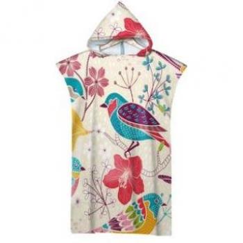 Poncho de plage à capuche, séchage rapide, motif oiseau