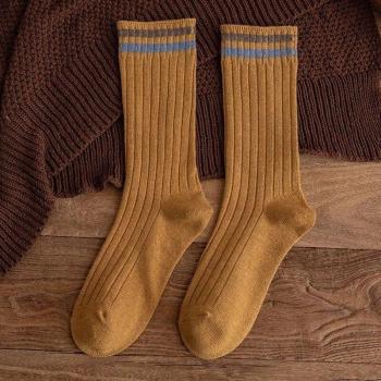 Calcetines largos para mujer, algodón rayado, estilo vintage, ideales para primavera y otoño