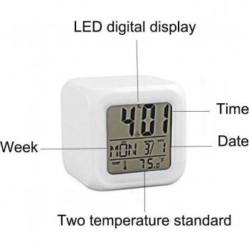 LED Night Light Alarm Clock with 7 Colors and Thermometer