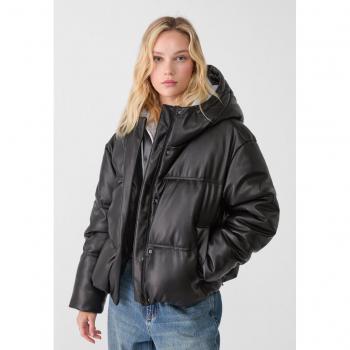 Stradivarius Steppjacke Schwarz Kunstleder XS
