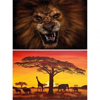 Set di Poster XXL – Leone Ruggente & Africa Silhouette al Tramonto