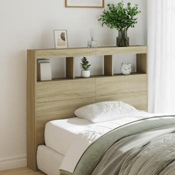 VidaXL 120x17x102 cm Headboard Cabinet with LED in Sonoma Oak