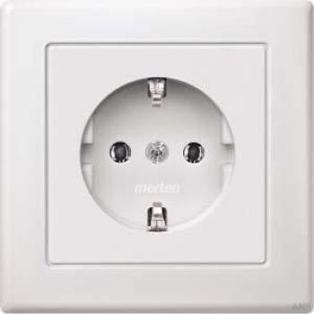 Électrode Schuko blanche Merten MEG2301‑1519 avec plaque de sécurité