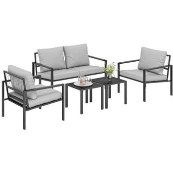 Aurora Flex 5‑Piece Metal Garden Recliner Set – Light Grey