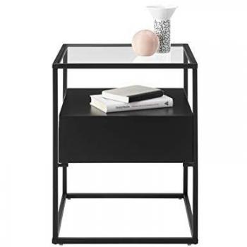 MCA Furniture Black Side Table with Push-to-Open Drawer 54cm H x 43cm W x 43cm D