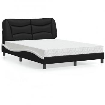 Letto con Materasso Nero e Bianco 140x190 cm in Similpelle