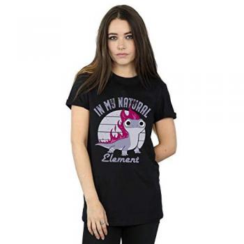 Disney Women’s Frozen 2 Bruni Salamander Boyfriend Tee, L, Black