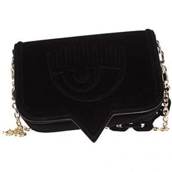 Chiara Ferragni Collection Black Shoulder Bag Velvet Big Logo ONE SIZE