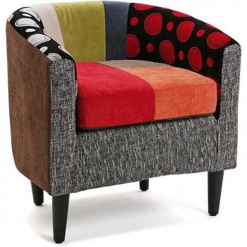 Silla Tapiada LANADECO: Algodón y Madera en Tonos Rojos