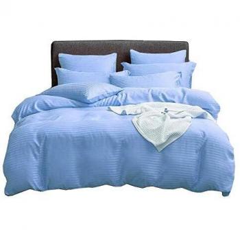 UMI Essentials Classic Satin Striped Duvet Cover Set in Navy Blue (Double Size)