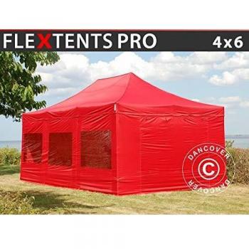 FleXtents Pro Carpa Plegable 4x6m Roja de Dancover, Incluye 8 Paredes