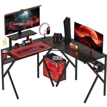 Bureau gaming en forme de L HOMCOM avec étagère et support pour casque