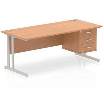Impulse 1800 x 800mm Straight Office Desk Oak Top Silver Cantilever Leg