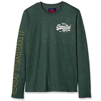 Superdry Vintage Logo Linear LS Tee Maglia a Maniche Lunghe, Verde (Enamel Green Marl GPP), M Uomo